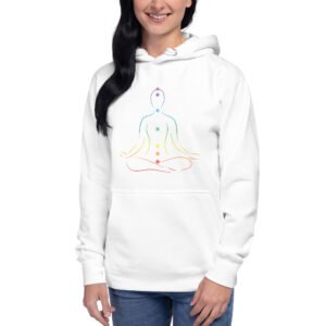 white yoga pose hoodie